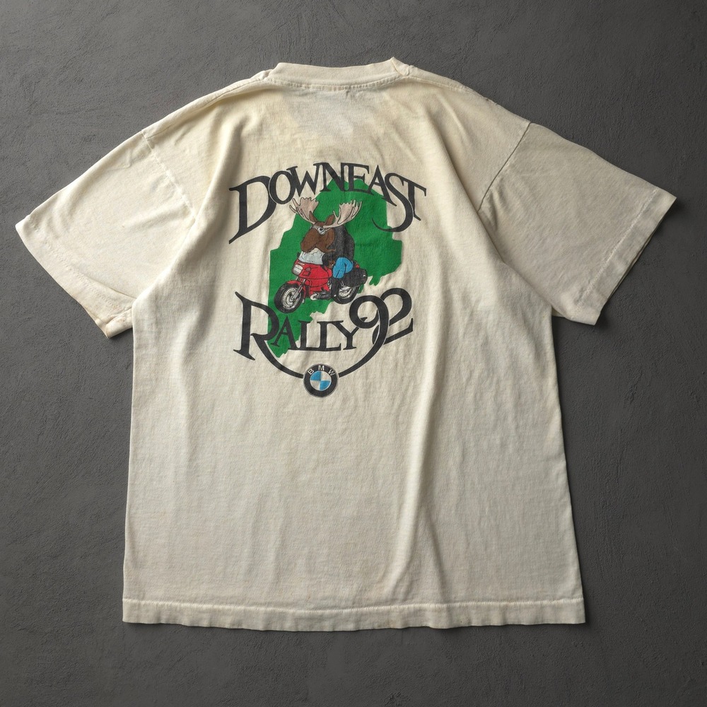 Vintage 90s Cream T-shirt XL BMW Riders Southern Maine Downeast Rally 92
